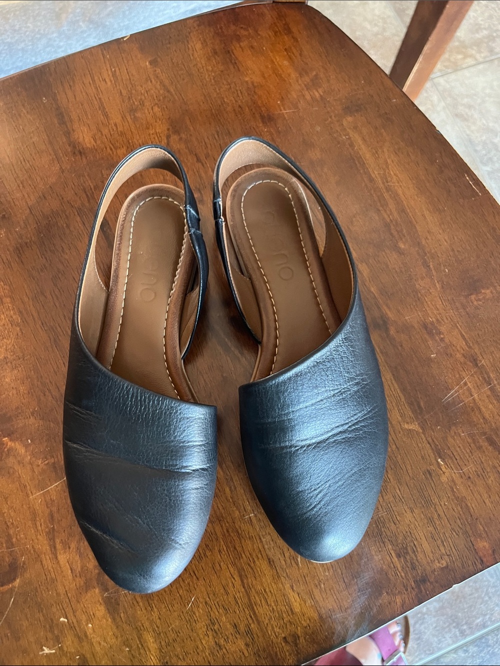Bueno Black Leather Slingback Flats with Brown Insole